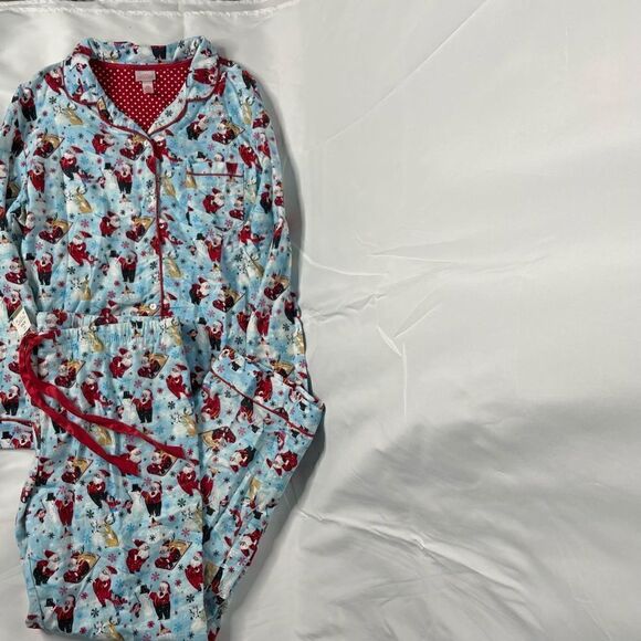 Target Wondershop Women's Light Blue Santa Notch Collar Button up Coat Style Paj - Picture 2 of 14